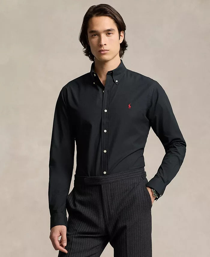 POLO RALPH LAUREN Men's Slim Fit Striped Stretch Poplin Shirt Black Medium