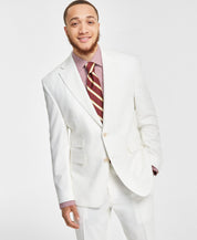 Tayion Mens Classic fit Suit Jacket Blazer 40 S White Herringbone Stretch