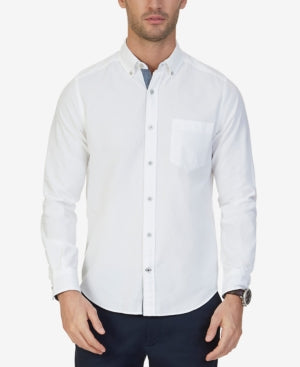 Nautica MensTwill Oxford Button Down Shirt White Small