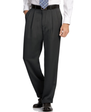 Perry Ellis Mens Classic fit Pleated Dress Pants 30 / 30 Black Solid
