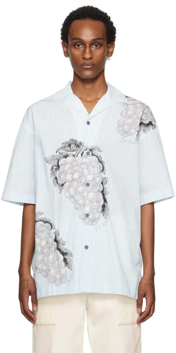 JW Anderson Mens Short Sleeve Button Up Shirt IT 48 US 38 Blue Striped