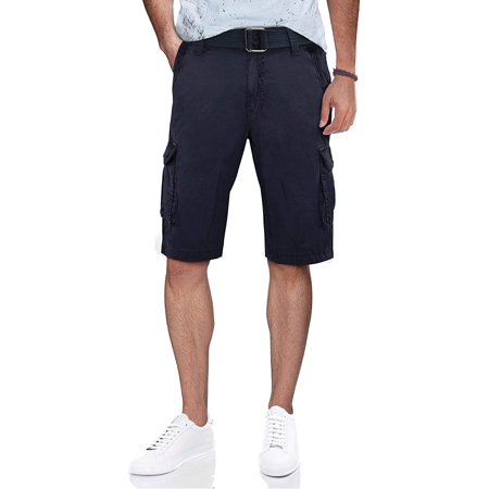 RawX Mens Belted Twill Tape Knee Length Cargo Shorts Navy Blue 42