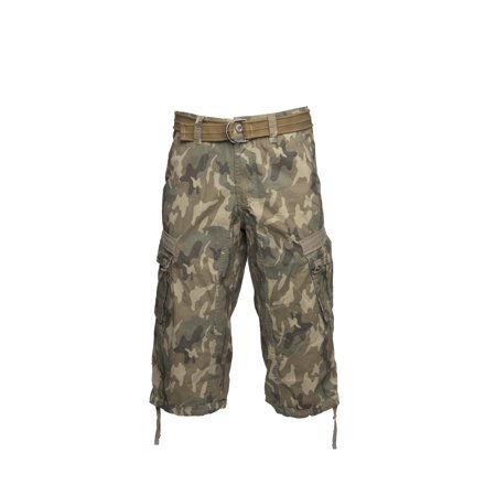 X Ray Men's Belted Capri Cargo Shorts Desert Camo Green Beige 36