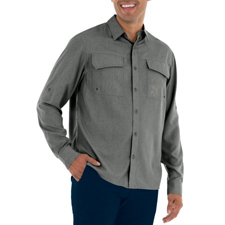 Guy Harvey Mens Long Sleeve Textured Cationic Fishing Shirt Grey Large