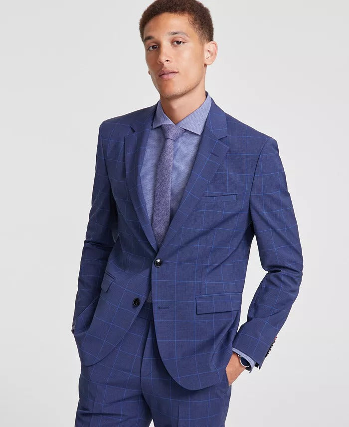 Hugo Boss Mens Modern fit Suit Jacket Blazer 44 R Blue Plaid Stretch