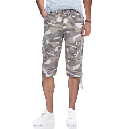 X Ray Mens Belted Capri 18" Cargo Shorts White Camo 28