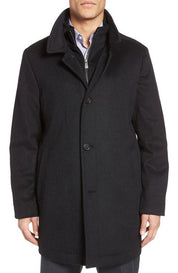 HART SCHAFFNER MARX Mens MacBeth Car Coat with Bib Medium Black Heather Wool