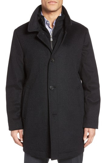 HART SCHAFFNER MARX Mens MacBeth Car Coat with Bib Medium Black Heather Wool