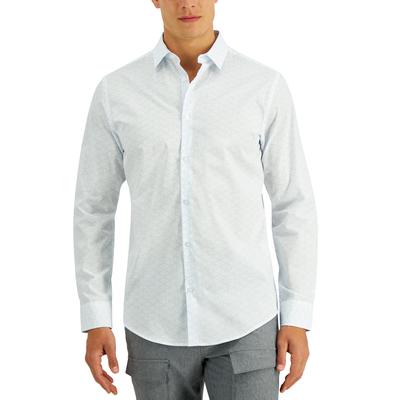 Alfani Men's Regular-Fit Diamond Geo-Print Button Down Shirt Blue Large