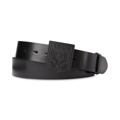 Polo Ralph Lauren Mens Shield Buckle Leather Belt Black On Black 38
