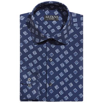 Alfani Mens Slim Fit Button Down Dress Shirt Navy Grey 15 - 15.5 / 32 - 33