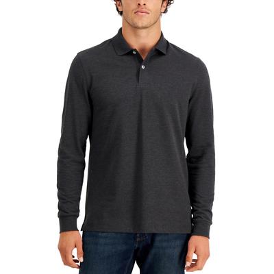 Club Room Men's Solid Stretch Polo Long Sleeve Shirt Dark Gray Small