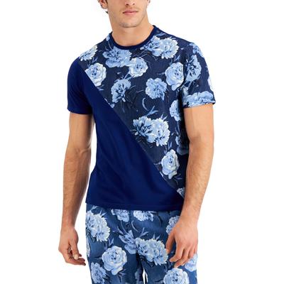 INC International Concepts Mens Spliced Floral Graphic Tshirt Blue Large
