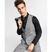 Bar III Men's Slim Fit Plaid Suit Vest Black  White Small