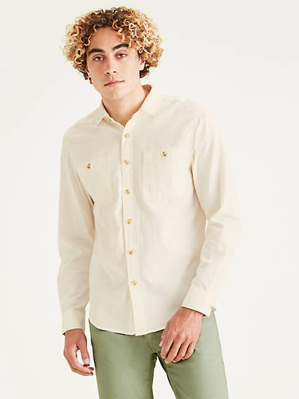 Dockers Mens 2 Pocket Woven Button Down Shirt Beige XXL