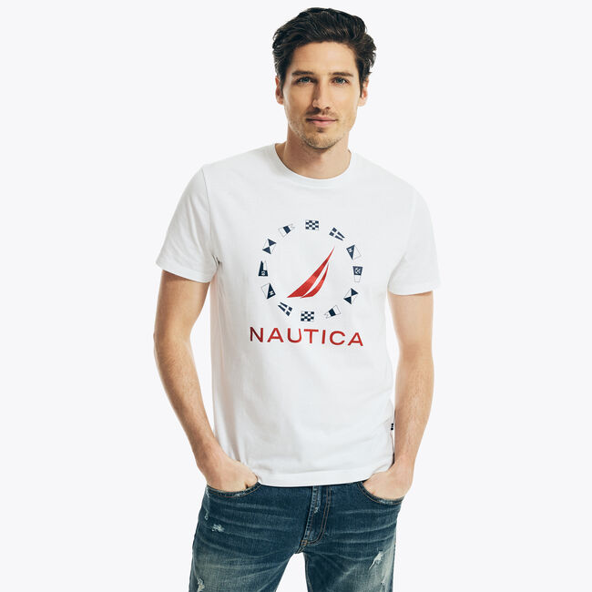 Nautica Men's J Class Flag Logo Graphic Short Sleeve T Shirt White 2XL