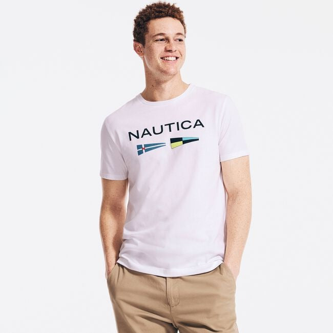NAUTICA Mens White Logo Graphic Short Sleeve Classic Fit T Shirt Large