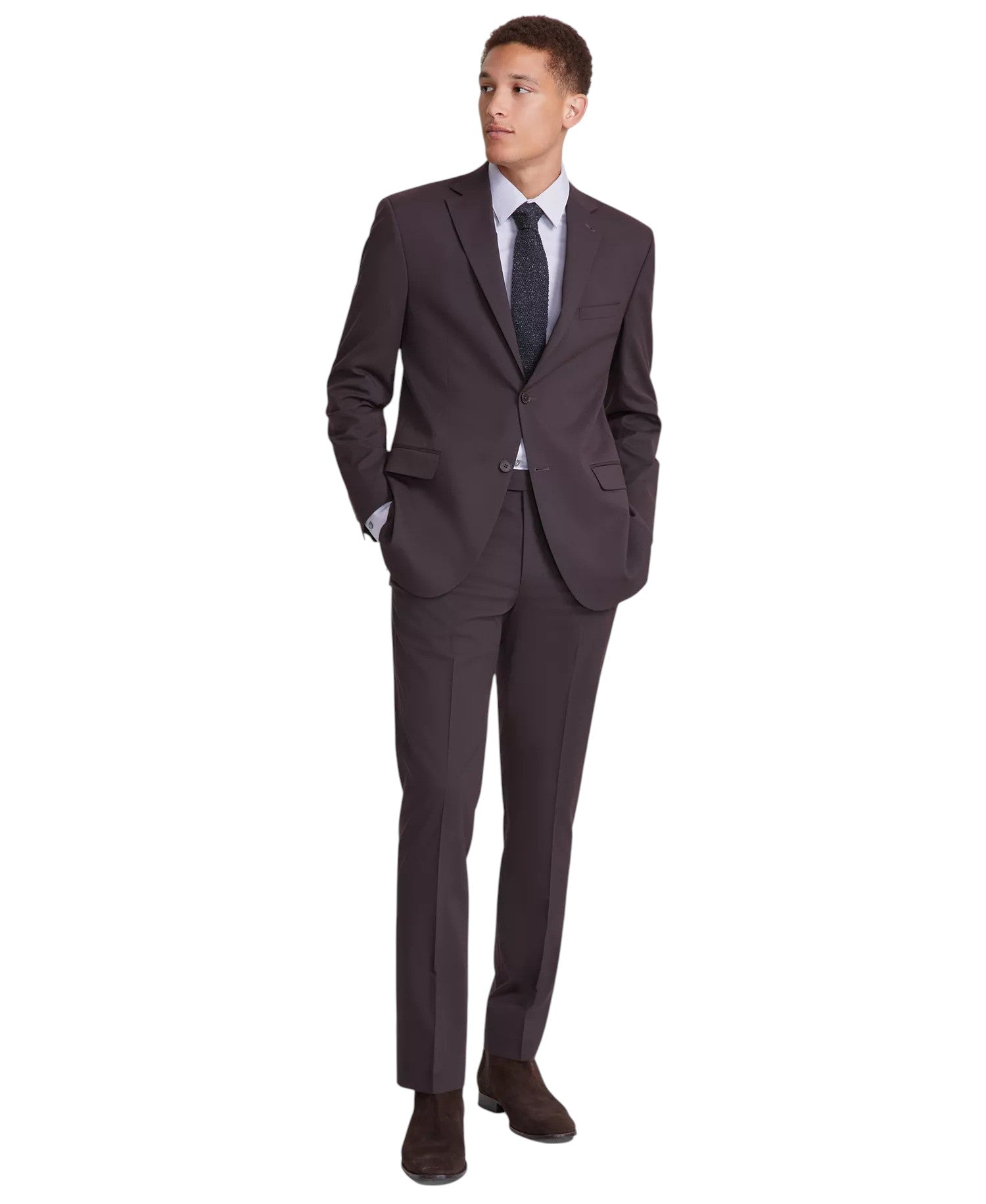 Dkny Mens Modern fit 2 Piece Suit 36 S / 29 Waist Burgundy Red Solid Stretch