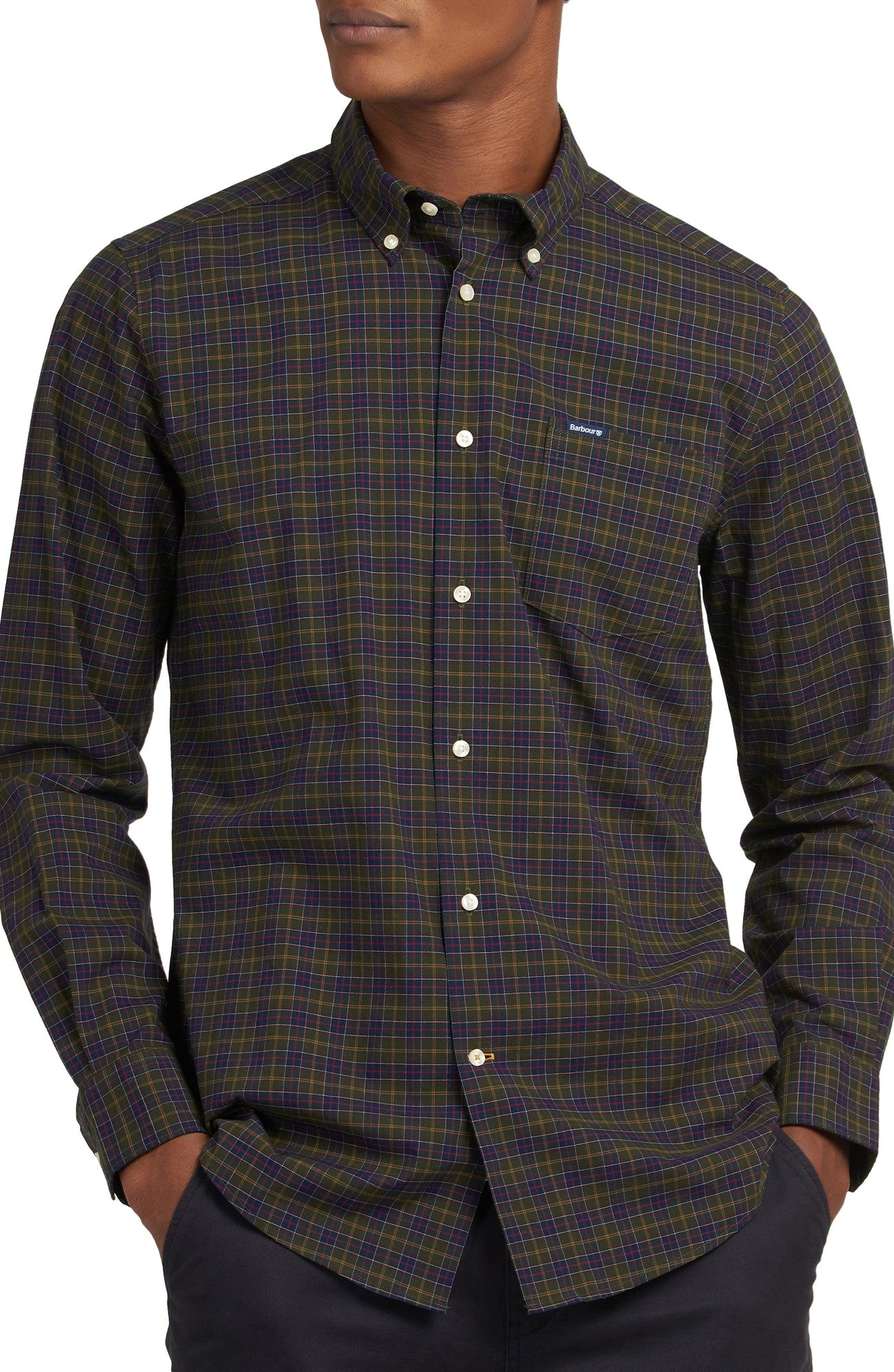 Barbour Men's Lomond Tailored Fit Button Down Shirt Classic Tartan Brown Medium