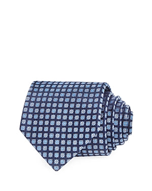 The Men's Store  Floral Medallion Grid Silk Classic Tie Blue Necktie