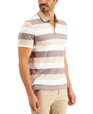 Tasso Elba Mens Striped Short Sleeve Polo White Combo Large