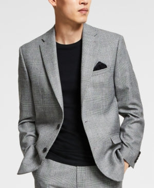 Bar III Mens Slim Fit Sport Coat Blazer Black White 38S