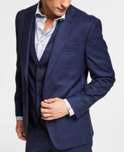 Bar Iii Mens Slim fit Wool Suit Jacket Blazer 40 S Navy Blue Plaid
