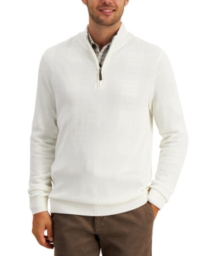 Club Room Men's Quarterzip Cotton Sweater Lt Beige Xl  Winter Ivory