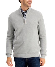 Club Room Mens Quarter-Zip Cotton Sweater Soft Grey Heather XL