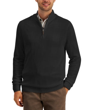 Club Room Men's Black Quarter-Zip Cotton Sweater - SMALL