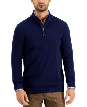 Men's Cotton 1/4 Zip Pullover Sweater Club Room Blue Large