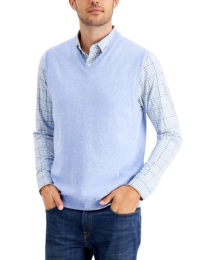 Club Room Men's Blue V-neck Sweater Vest Lt/Pas blue Small