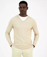 Alfani Men's Solid V Neck Cotton Sweater 3XL XXXL Twill Tan Beige