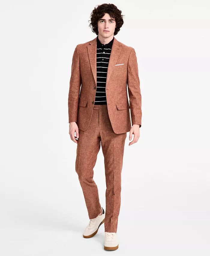 Tommy Hilfiger Mens Modern fit Linen Cotton Suit Jacket Blazer 40 L Rust Solid