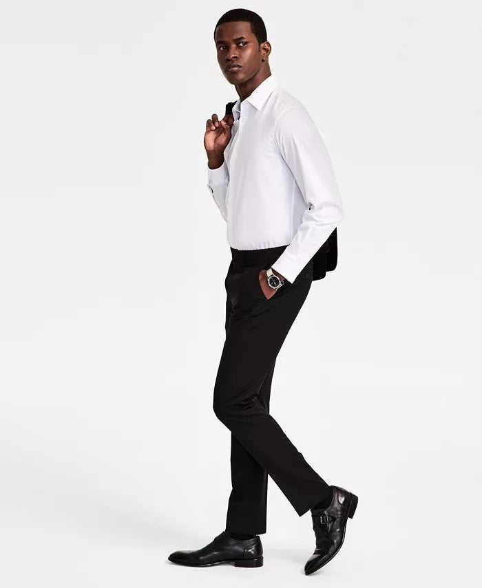 Calvin Klein Mens Skinny fit Dress Pants 34 / 30 Black Solid Stretch Wool