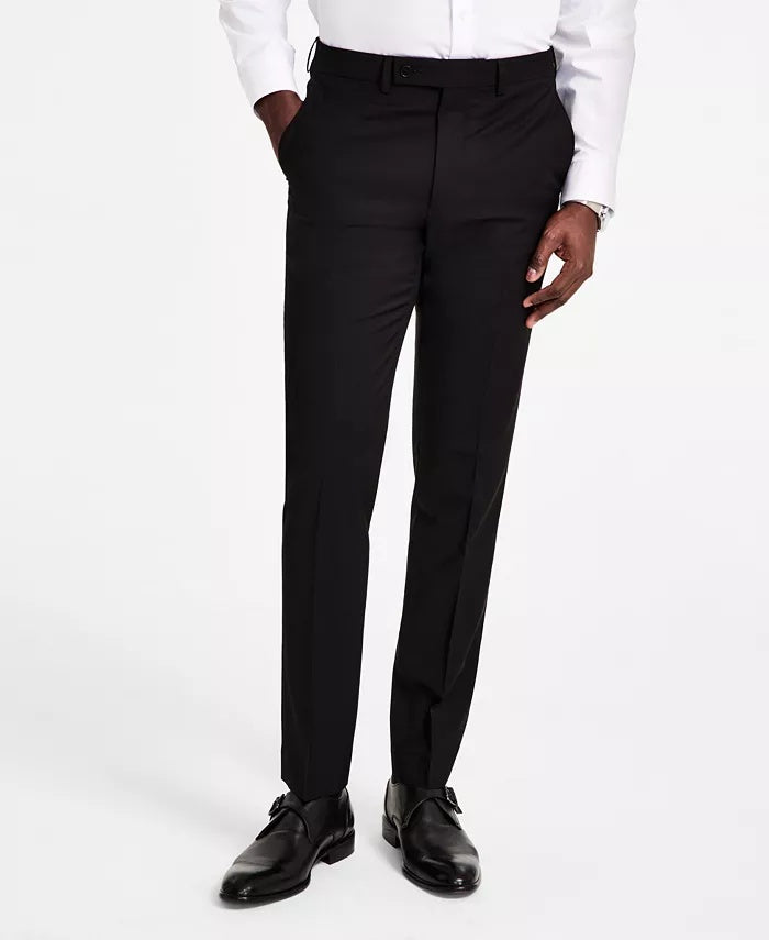 Calvin Klein Mens Skinny fit Dress Pants 34 / 30 Black Solid Stretch Wool