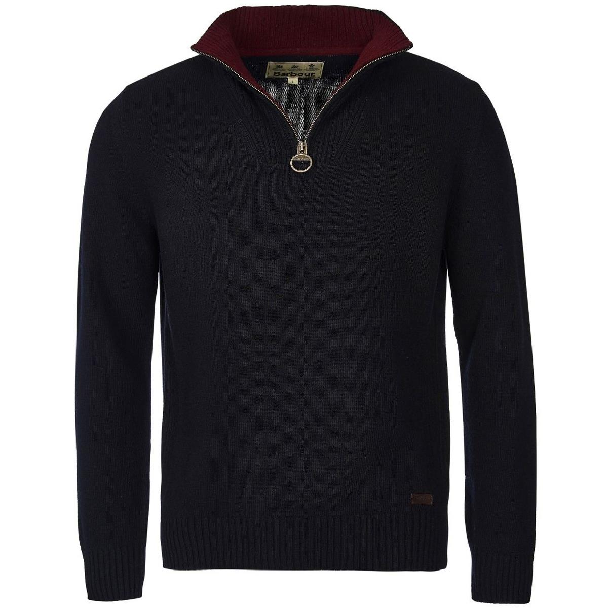 Barbour Mens Nelson Quarter Zip Wool Sweater Navy Blue Small