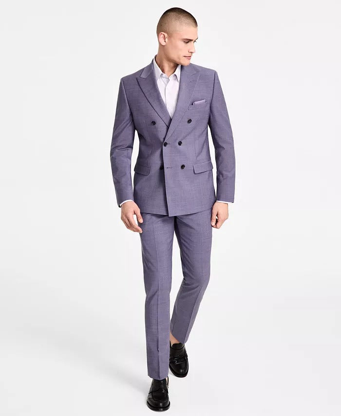 Bar Iii Mens Slim fit Double Breasted Suit Jacket Blazer 44 L Purple Solid
