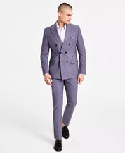 Bar Iii Mens Slim fit Double Breasted Suit Jacket Blazer 38 L Purple Solid Wool