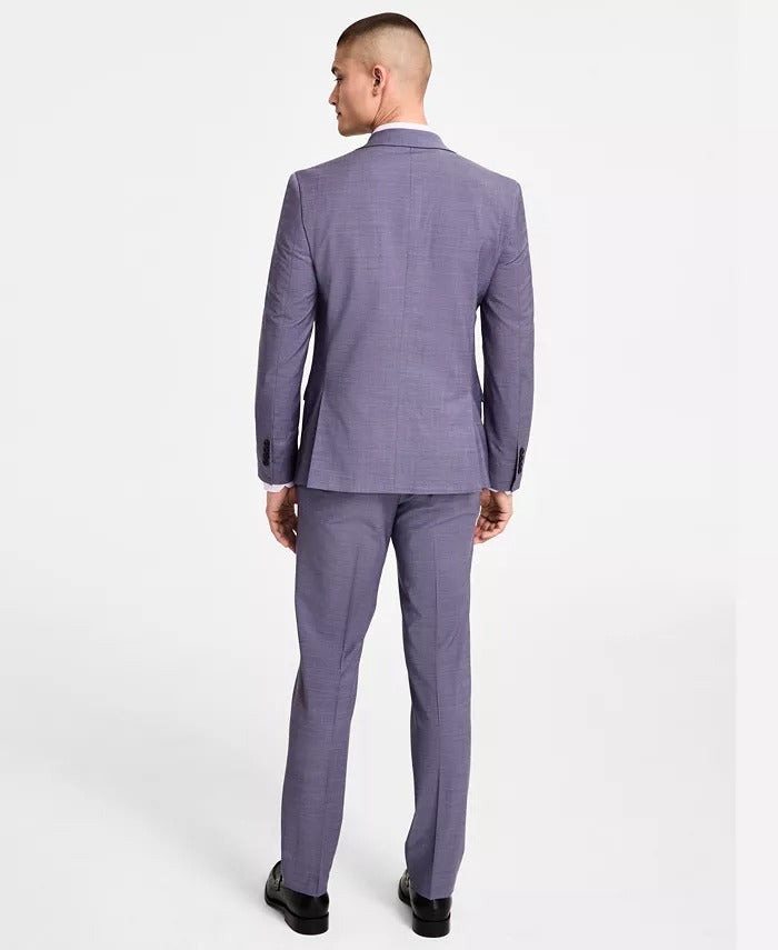 Bar Iii Mens Slim fit Double Breasted Suit Jacket Blazer 40 L Purple Solid Wool