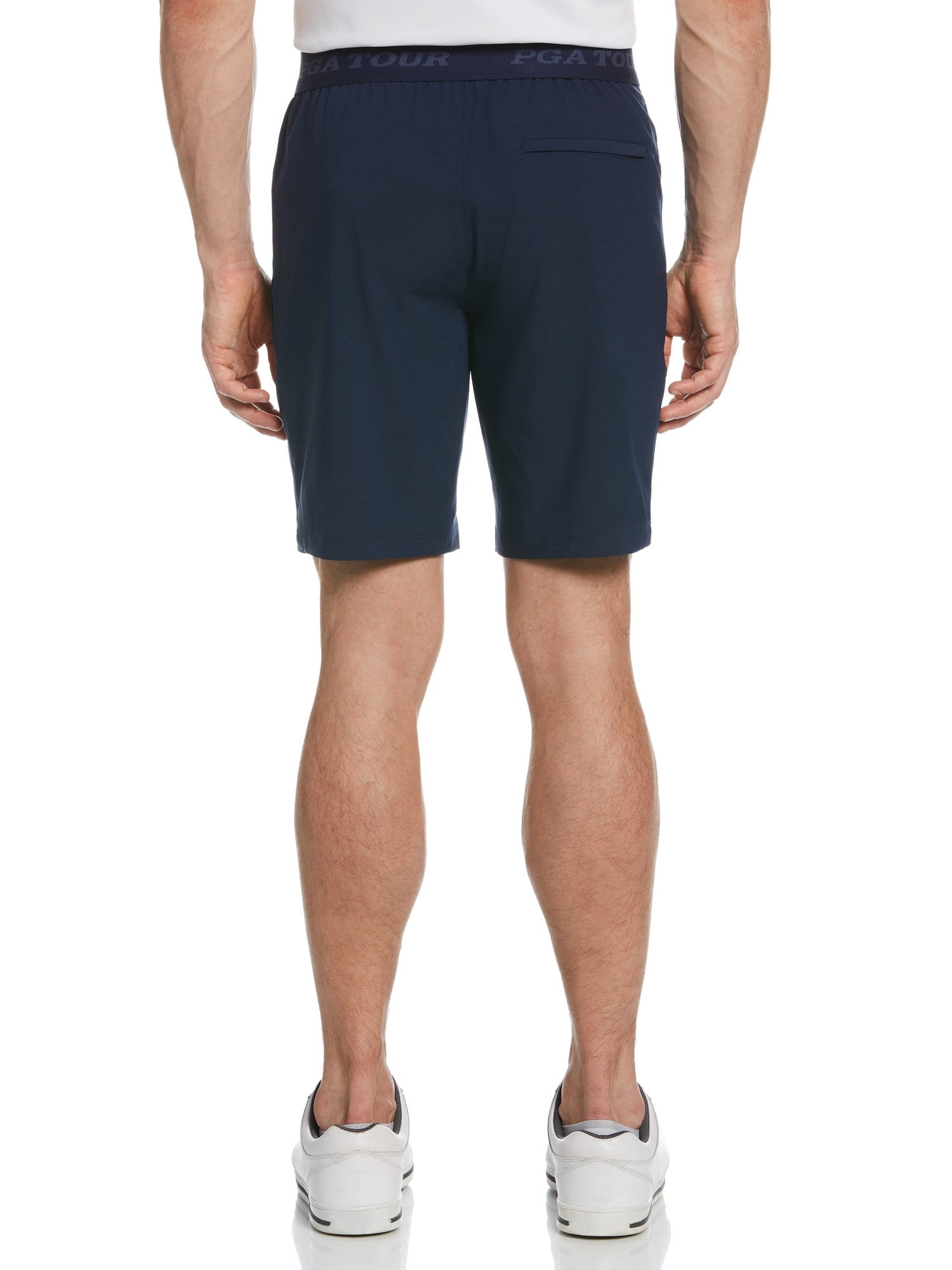 PGA Tour Golf Men's Exposed Elastic Waistband Dobby Shorts Navy Blue Small