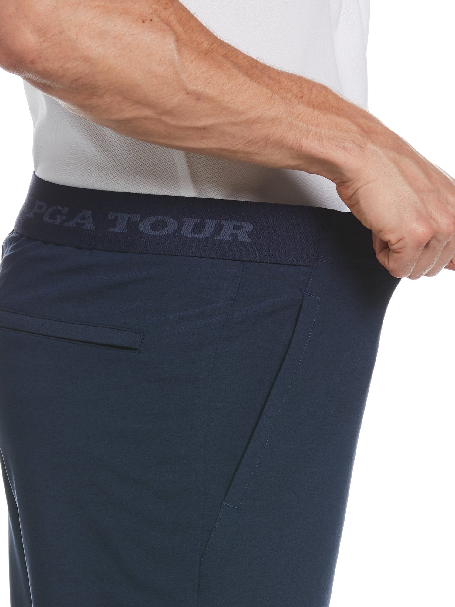PGA Tour Golf Men's Exposed Elastic Waistband Dobby Shorts Navy Blue Small