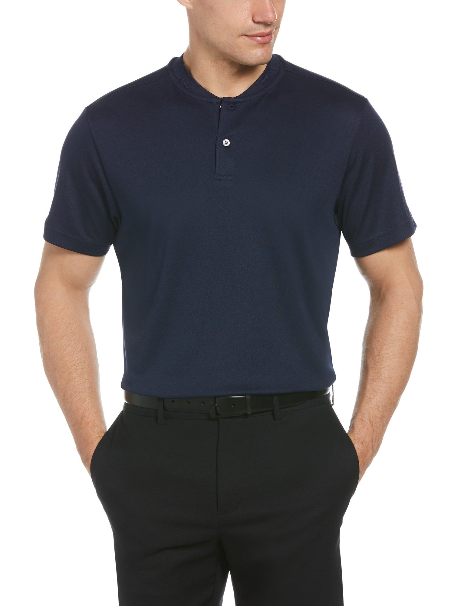 PGA Tour Golf Mens Regular fit Short Sleeve Henley Shirt Small Blue Solid Moisture Wicking