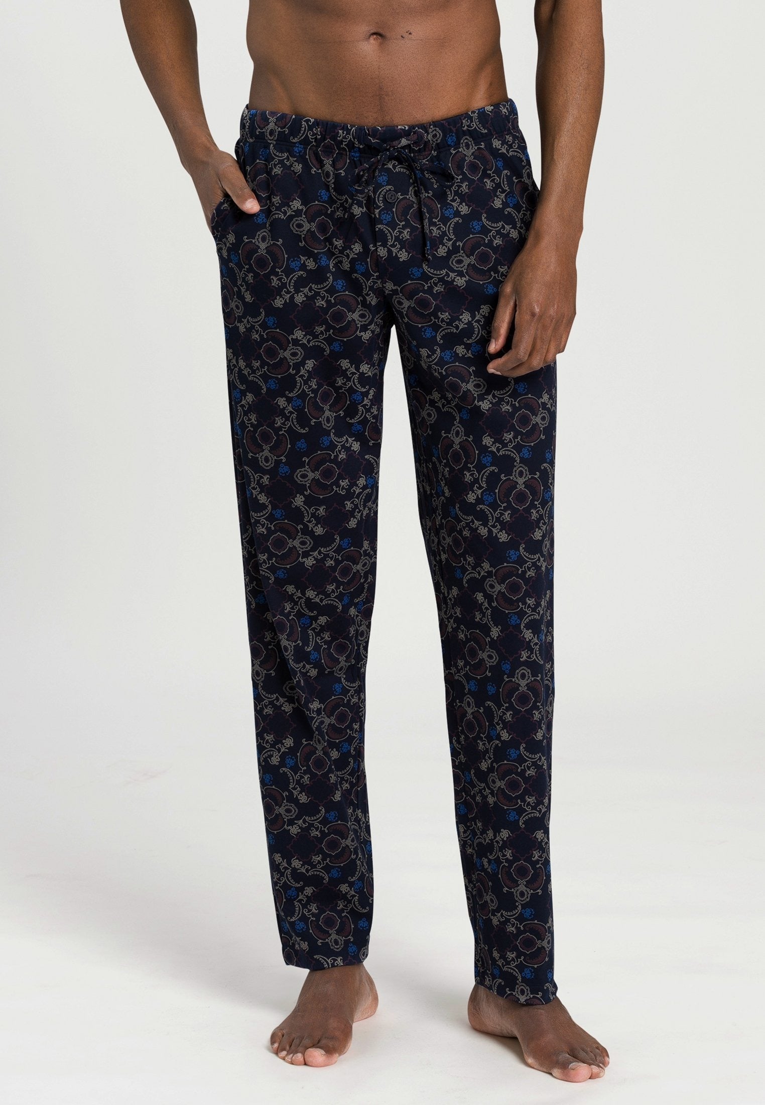 Hanro Mens Relaxed Fit Knit Lounge Pajama Pants Blue Multi Large