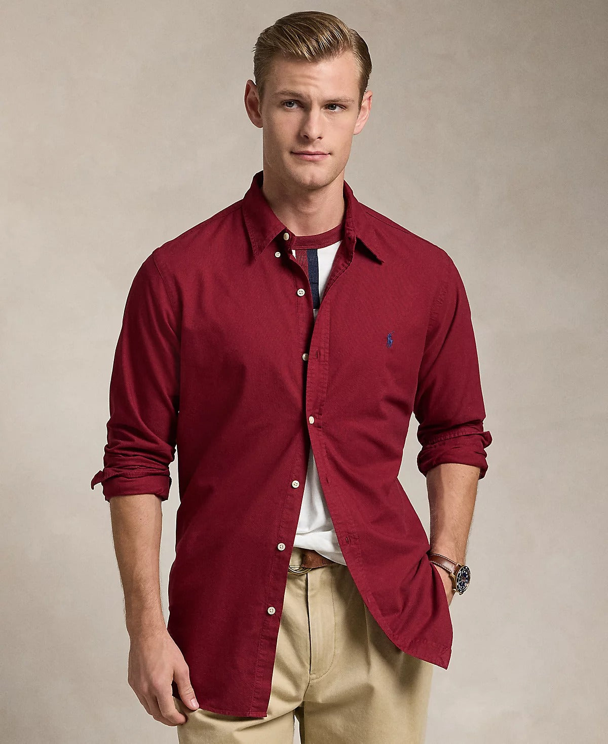Polo Ralph Lauren Men's Iconic Cotton Oxford Button Down Shirt Medium Red