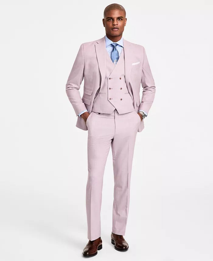 Tayion Mens Regular fit Suit Jacket Blazer 38 R Pink Plaid Stretch