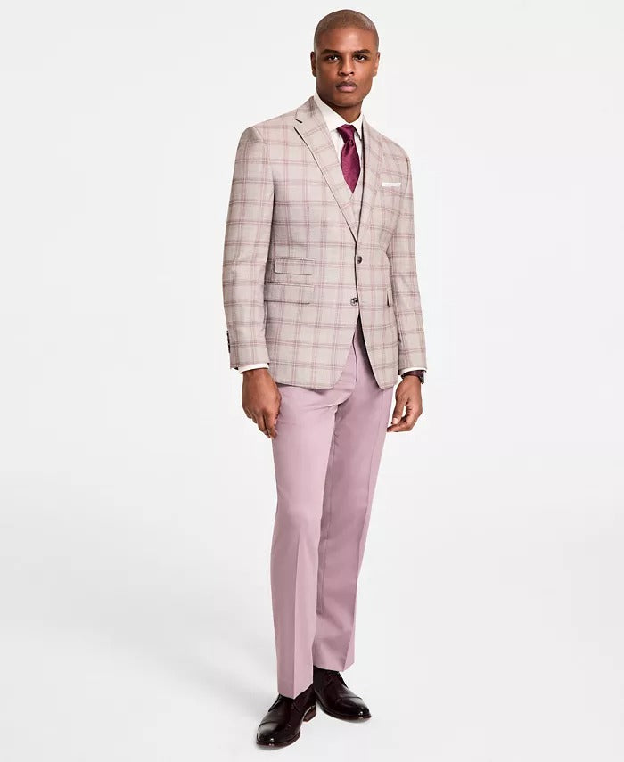 Tayion Mens Regular fit Suit Jacket Blazer 46 R Beige Plaid