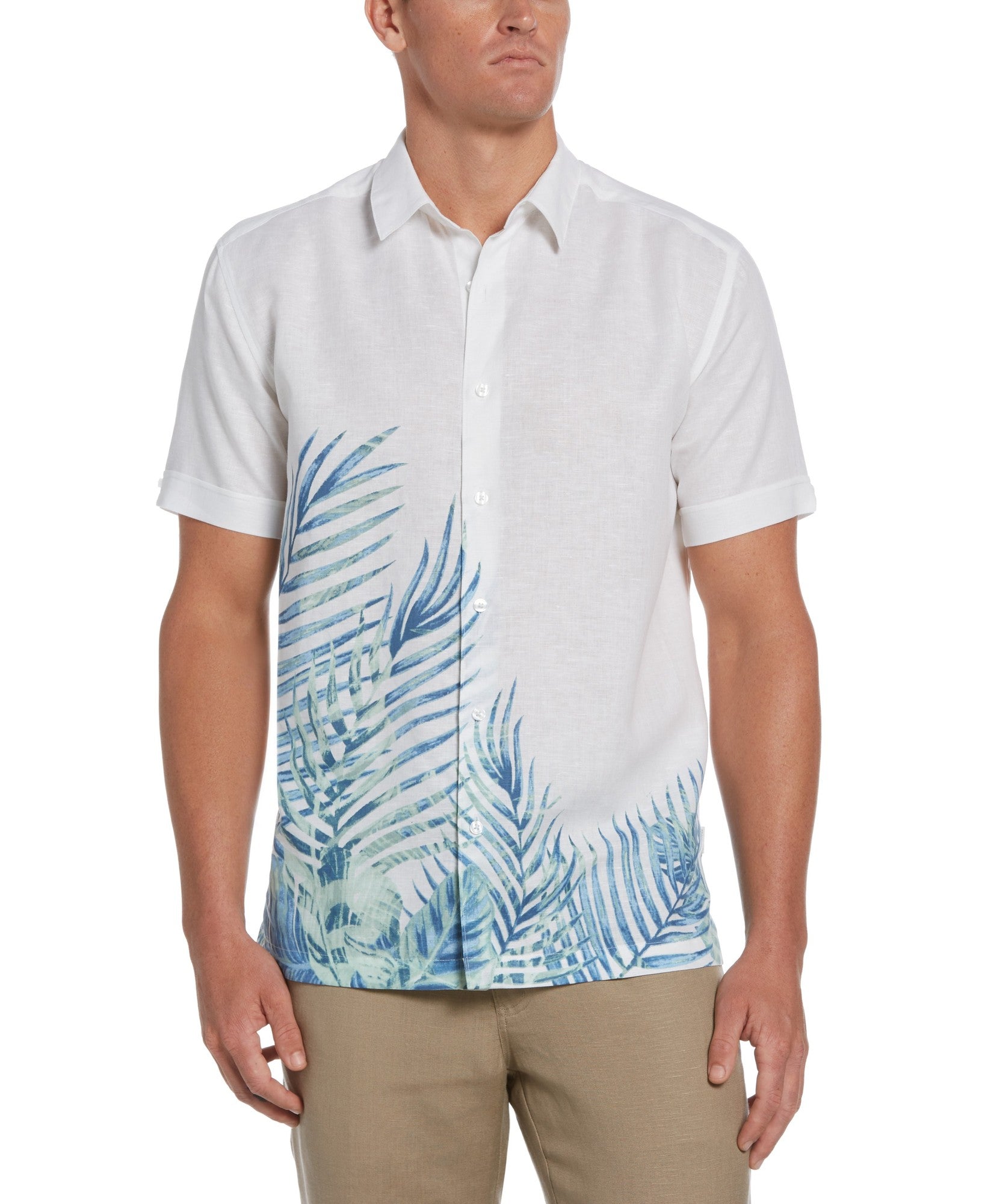 Cubavera Mens Palm Print Button Down Shirt White Medium