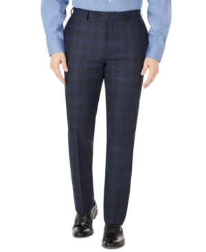 Calvin Klein Men's Infinite Stretch Navy Windowpane Wool Suit Separate Pants 32X30
