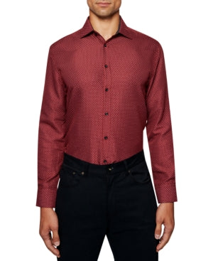 Society of Threads Men's Slim Fit Print Button Down Dress Shirt Red Medium